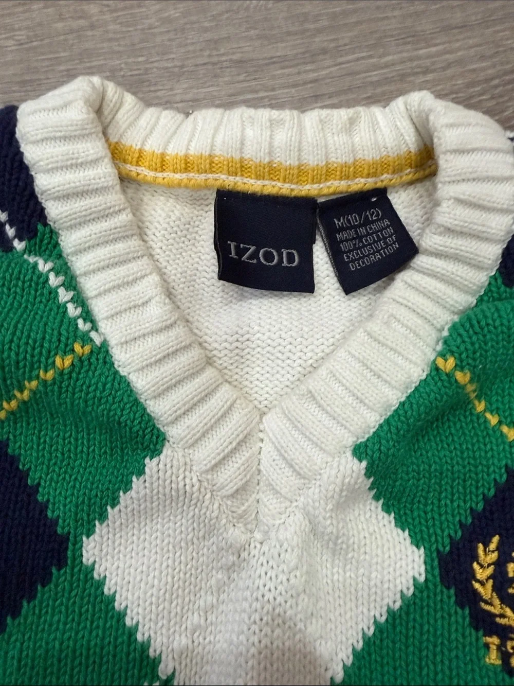 Izod Green, Navy & White Argyle V-Neck Sweater Vest